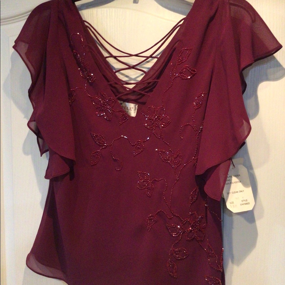 Beautiful Papell brand dressy top with beadwork. Size 12P
